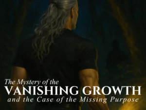 Book cover showing a man with long gray hair holding a flashlight in a dark forest, with a shadowy figure ahead.